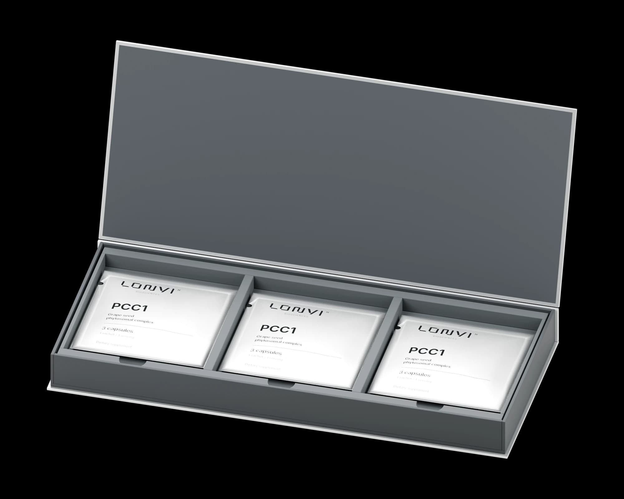 Open Lonvi PCC1 box with three sachets