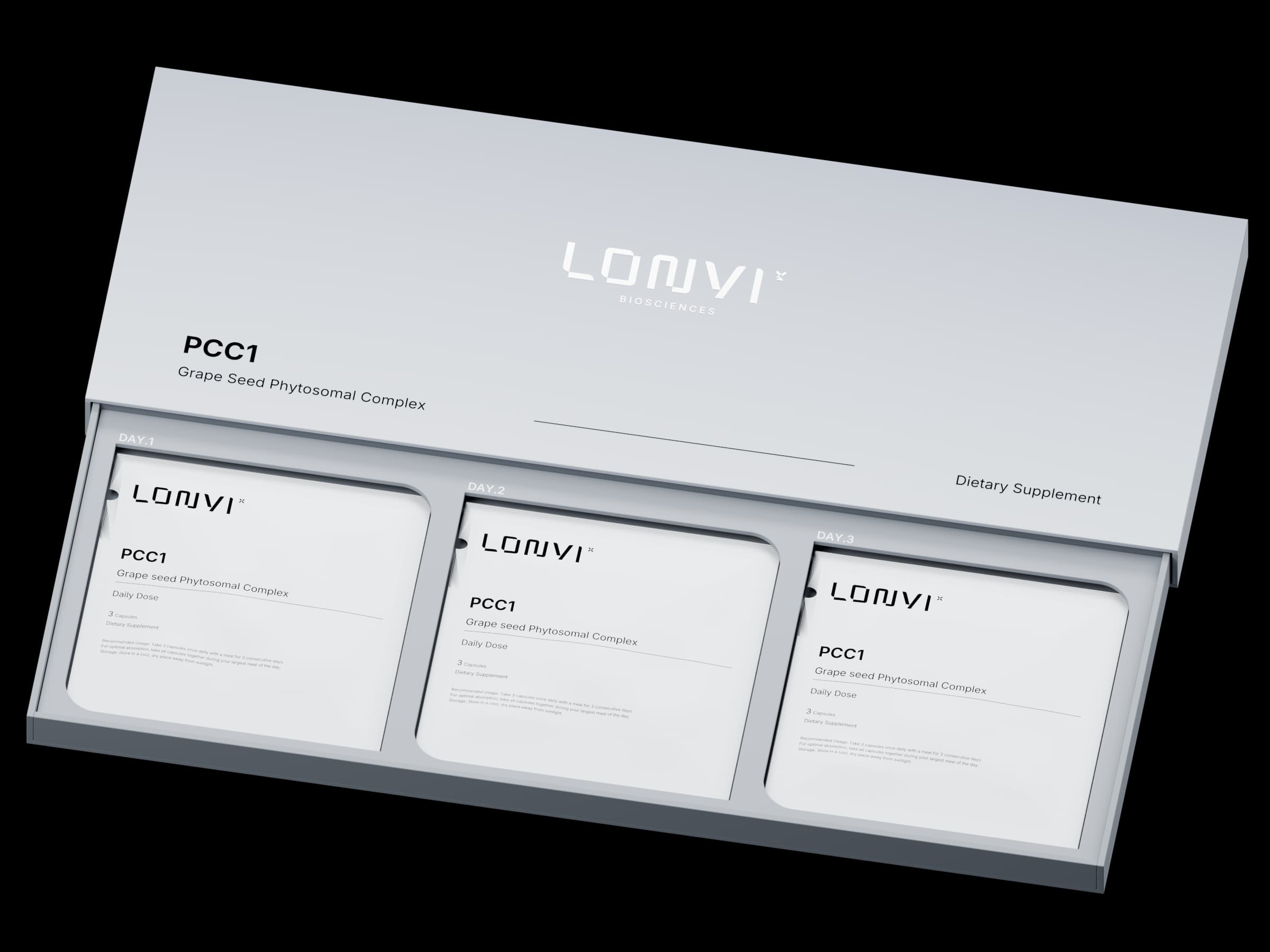 Open Lonvi PCC1 box with three sachets